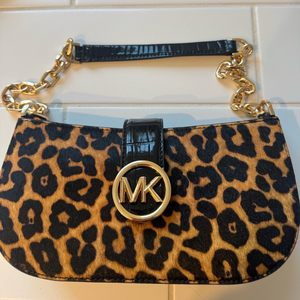 Michael Kors Black and Tan Leopard Clutch